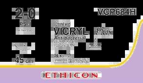 VICRYL PLUS непофарбований 45см M3 USP2/0 одна голка PS-1 PRIME, тип зворотньо-ріжуча Reverse Cutting, 24мм, 3/8 кола